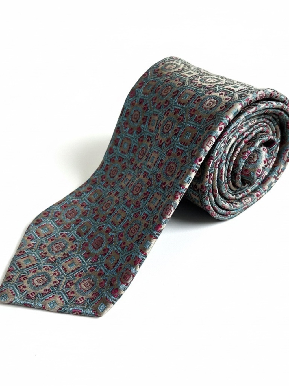 Polo Ralph Lauren Classic Teal Geometric Patterned Men's Silk Tie